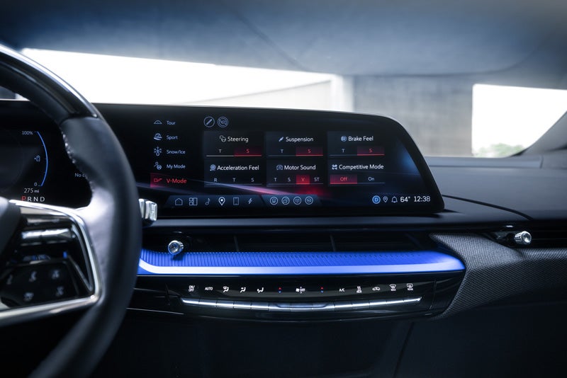 The 2026 OPTIQ-V Display Screen Displaying the V-Mode Settings | Walker-Jones Cadillac in Waycross GA